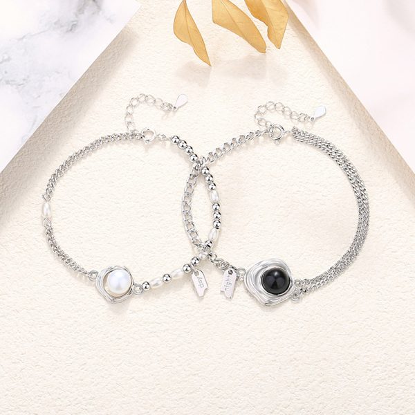 Black Onyx and Pearl Couple Bracelet