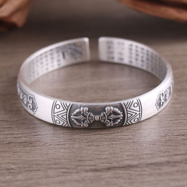 Buddhist Vajra 999 Sterling Silver Bangle for men, made of 999 sterling silver, weight about 40g