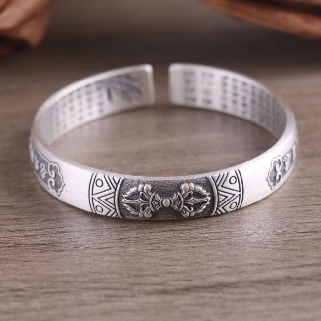 Buddhist Vajra 999 Sterling Silver Bangle for men, made of 999 sterling silver, weight about 40g