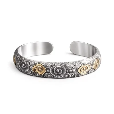 Chinese Style 999 Silver Auspicious Clouds Bangle For Men