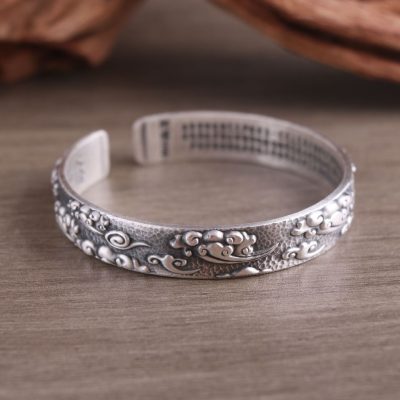 Genuine 999 Sterling Silver Bangles bracelet of Heart Sutra, made of solid 999 sterling silver