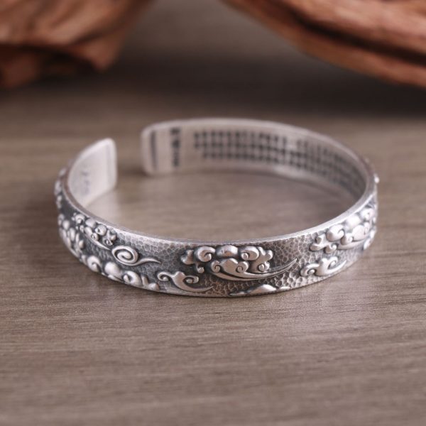 Genuine 999 Sterling Silver Bangles bracelet of Heart Sutra, made of solid 999 sterling silver