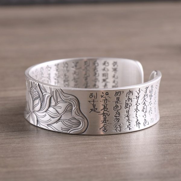 Heart Sutra Solid S999 Sterling Silver Bangles detail view