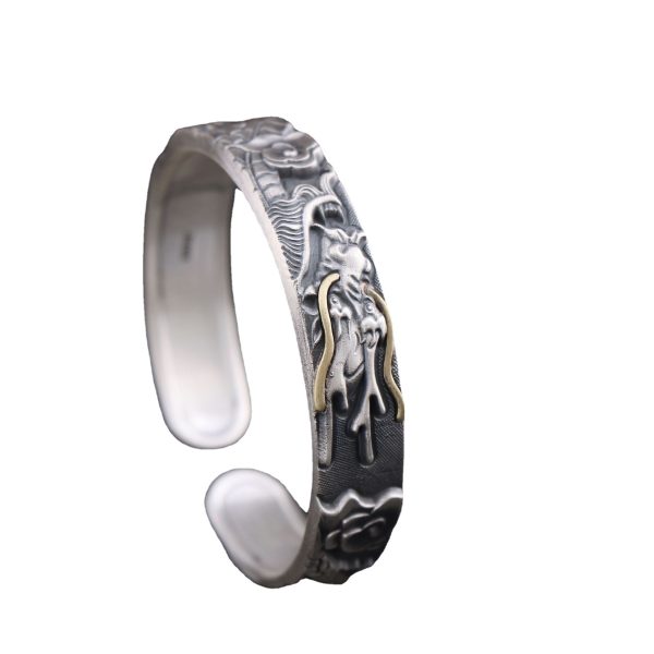 999 Sterling Silver Powerful Dragon Bangle Bracelets - Image 5