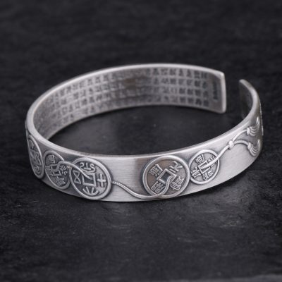 S999 Silver Bangles Bracelet Of Ancient Chinese Coins, Vintage craftsmanship handmade