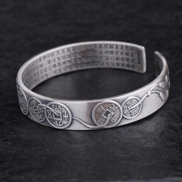 S999 Silver Bangles Bracelet Of Ancient Chinese Coins, Vintage craftsmanship handmade