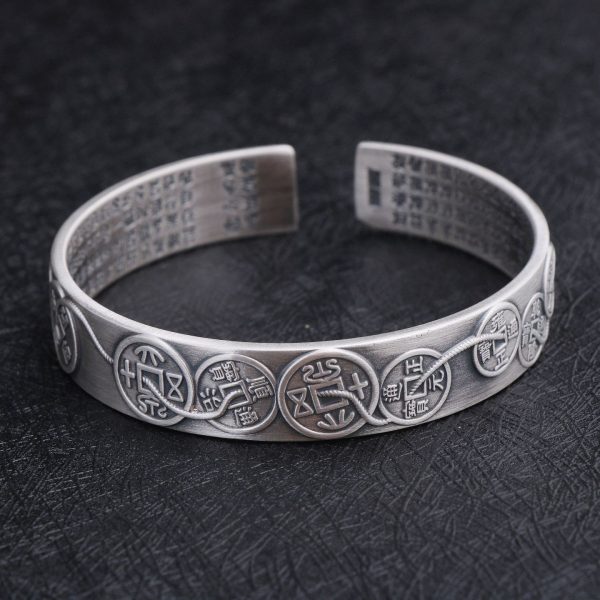 S999 Silver Bangles Bracelet Of Ancient Chinese Coins detail view