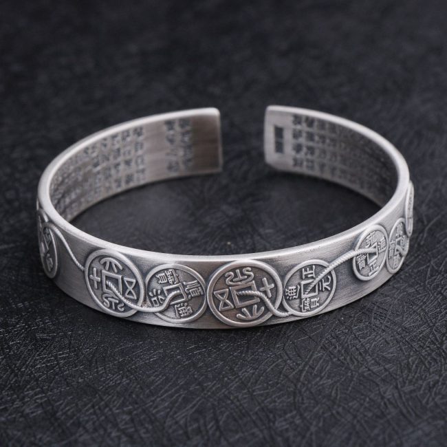S999 Silver Bangles Bracelet Of Ancient Chinese Coins detail view