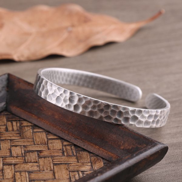 Silver Bangle Bracelet Of Hand Hammered