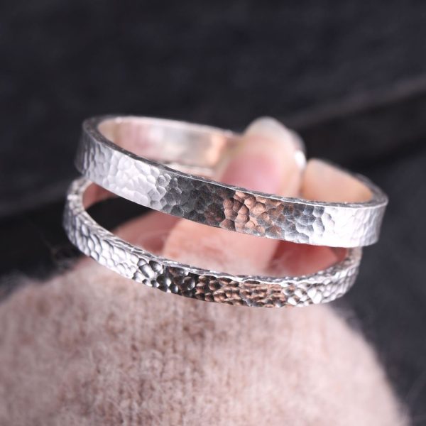 Silver Bangles Bracelet Of Hand Made Hammered Pair of Bracelets, big bracelet weight 45g, small bracelet weight 24.5g