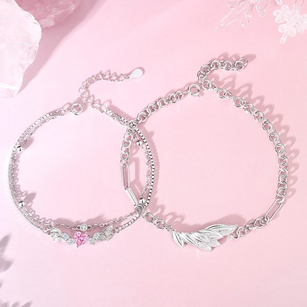 Silver Couple Angel Wing Bracelet,