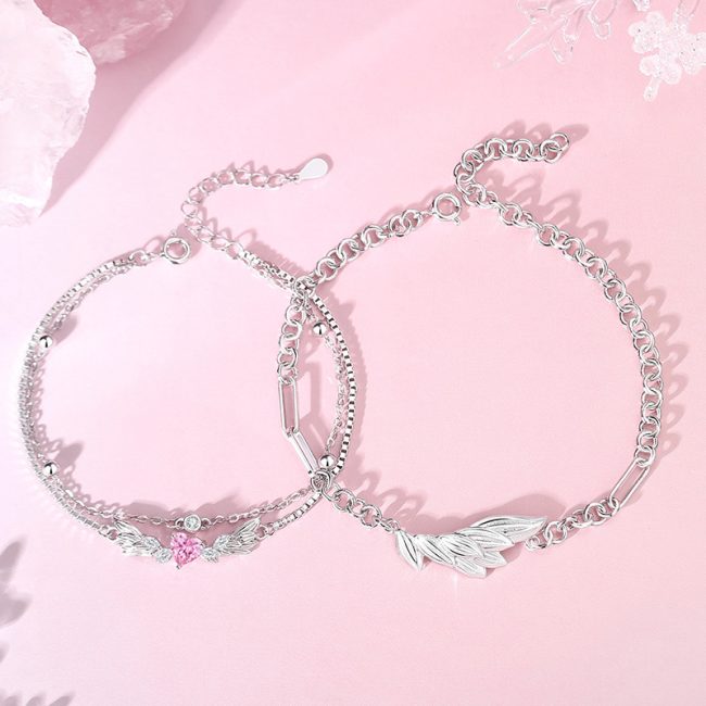 Silver Couple Angel Wing Bracelet,