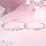 Silver Couple Bracelet With Angel Wing, mens bracelet size18+4cm,,womens bracelet length 15.5+4cm