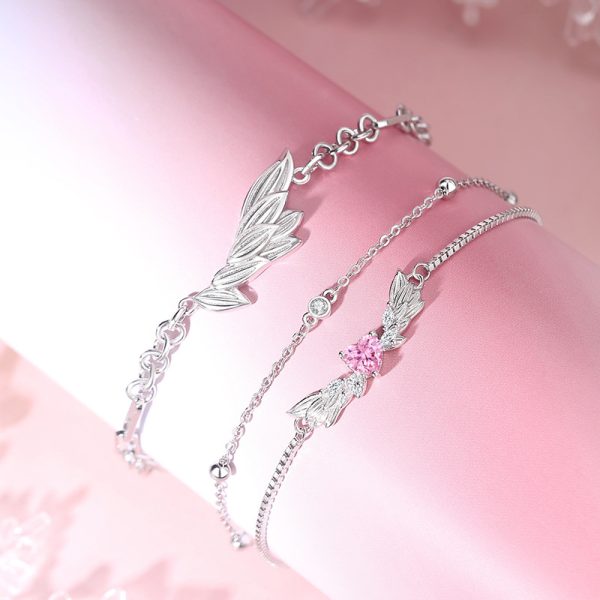Silver Couple Bracelet With Angel Wing for women, weight 3.26g