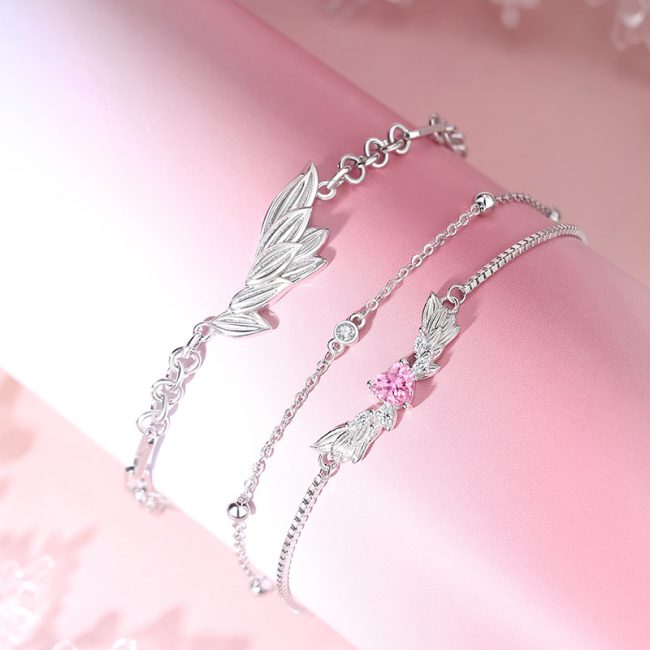 Silver Couple Bracelet With Angel Wing for women, weight 3.26g