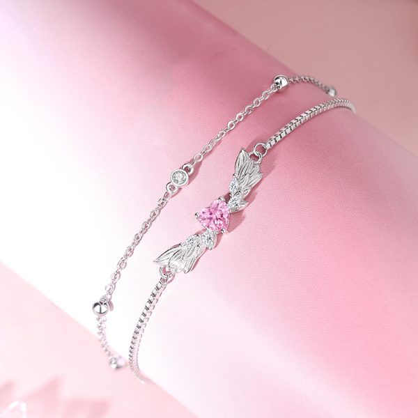 Silver Couple Bracelet With Angel Wing for women, weight 3.26g