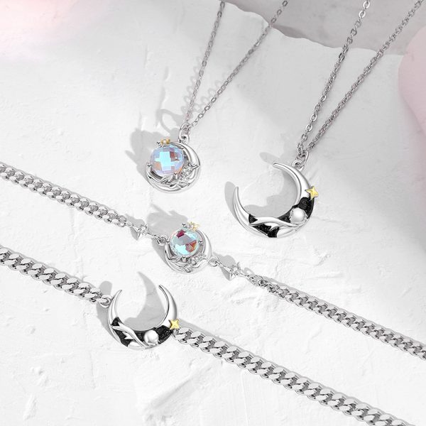Silver Couple Bracelets Necklace Of Prince And Rose