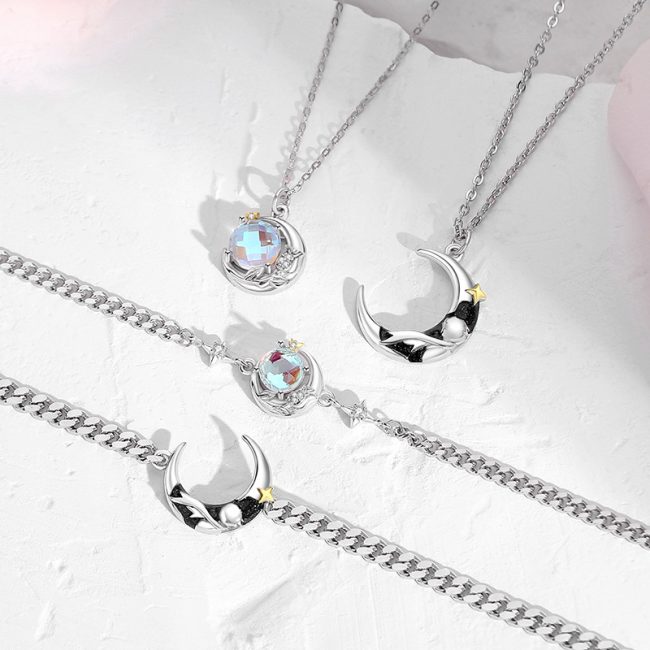 Silver Couple Bracelets Necklace Of Prince And Rose