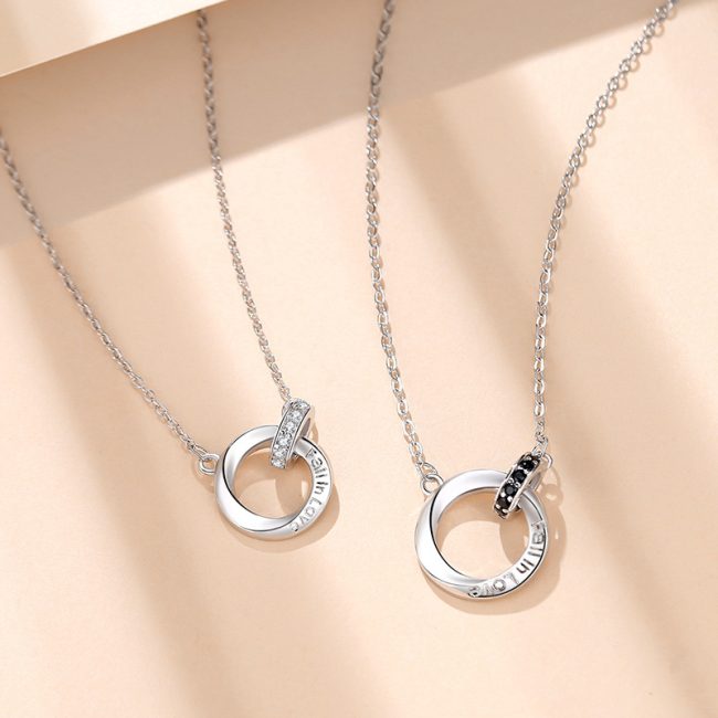 Silver Couple Necklace With Double Mobius Strip Pendant - Image 5