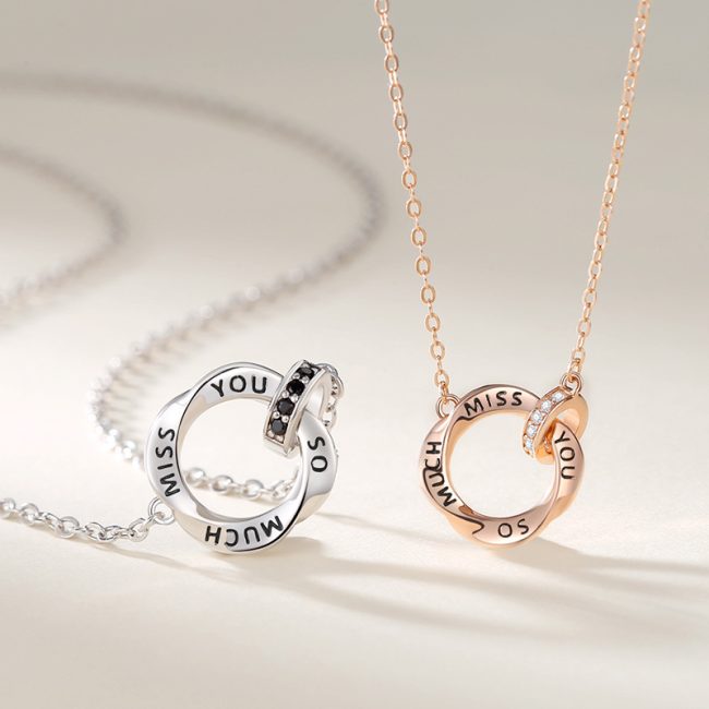 Silver Couple Mobius Strip Pendant Necklace