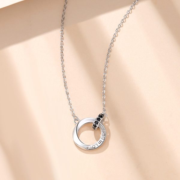 Silver Couple Necklace With Double Mobius Strip Pendant For Men