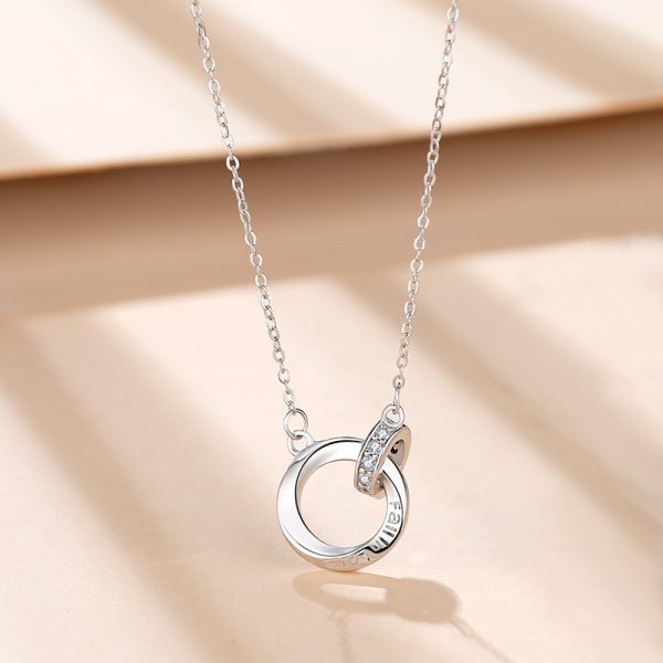 Silver Couple Necklace With Double Mobius Strip Pendant For Women