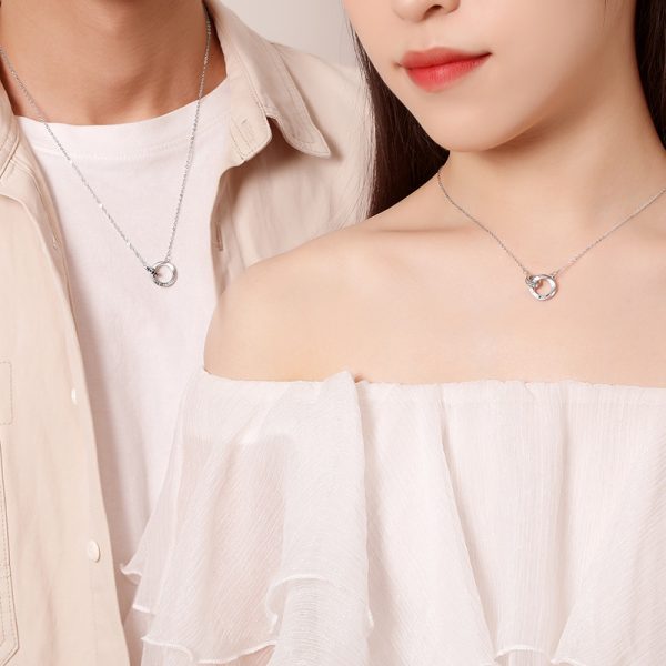 Silver Couple Necklace With Double Mobius Strip Pendant Wear View