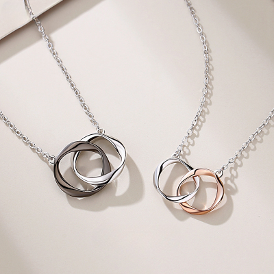 Silver Couple Necklace With Mobius Pendant, Matching Design