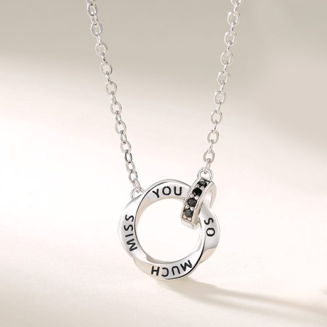 Silver Couple Necklace With Mobius Strip Pendant For Men, White Gold Color