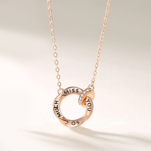 Silver Couple Necklace With Mobius Strip Pendant For Women, Rose Gold Color