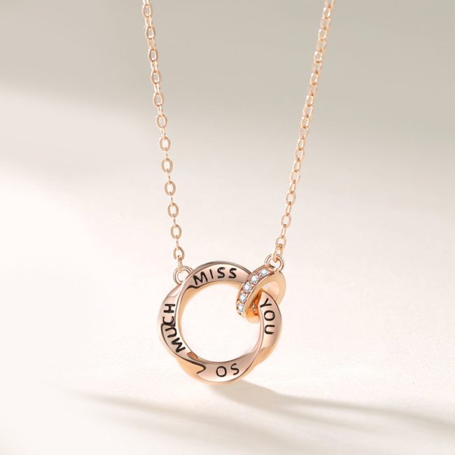 Silver Couple Necklace With Mobius Strip Pendant For Women, Rose Gold Color