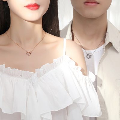 Silver Couple Necklace With Mobius Strip Pendant Wear view