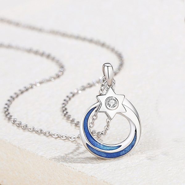Silver Couple Necklace With Star Pendant For Men, Star Setting Zircon Pendant