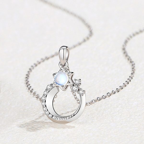 Silver Couple Necklace With Star Pendant For Women, Star Setting Moonstone Pendant