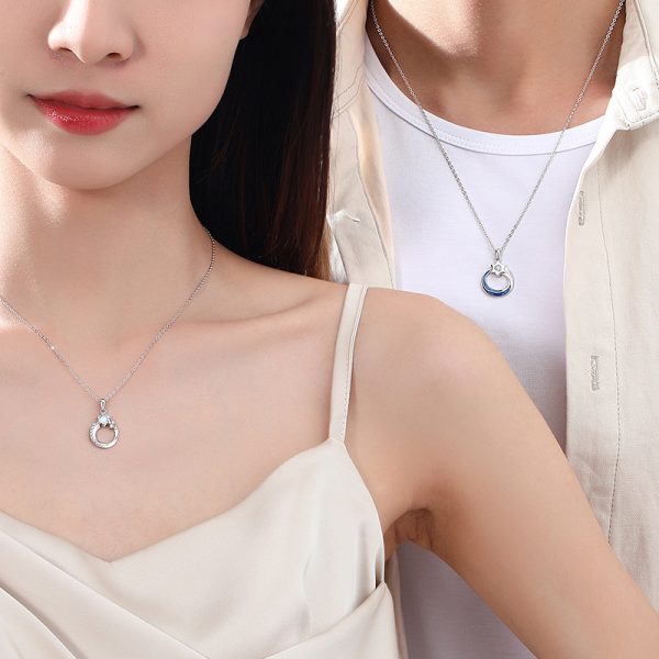Silver Couple Necklace With Star Pendant Wear View
