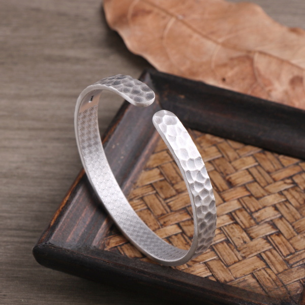 Silver Hand Hammered Bangle Bracelet