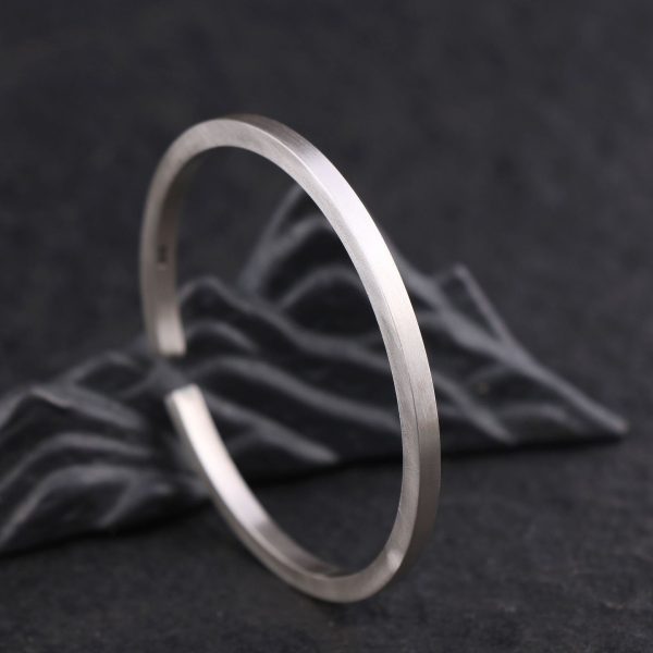 Simple Square Bar Sterling Silver Bangle for men, left view