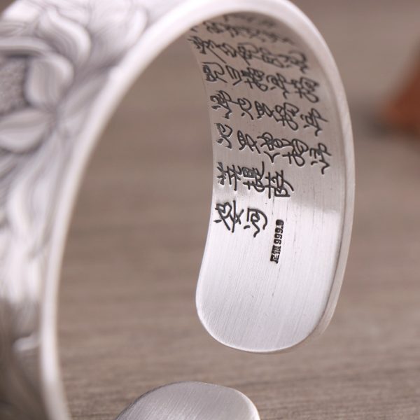 Solid S999 Sterling Silver Bangles of Heart Sutra 999 stamp