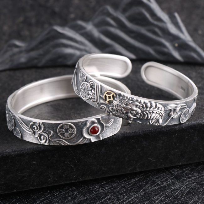 Sterling Silver Bangle Bracelet With Personalized Wide， Open Cuff Bangle