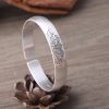 Sterling Silver Bangle of Lotus Flower Engraved, Hand-carved exquisite lotus