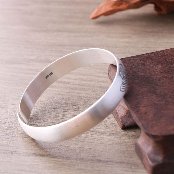 Sterling Silver Bangle for women, Lotus Flower Engraved 999 stamp view