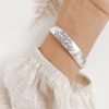 Sterling Silver Bangles for women of wear view, silver bangles surface Engraved Lotus Flower