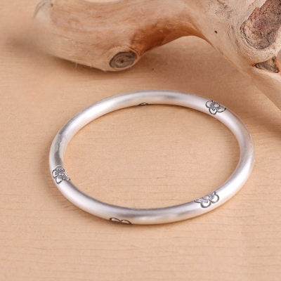 Sterling silver bangles for women, carved flowers, made of 925 sterling silver, weight about 40g