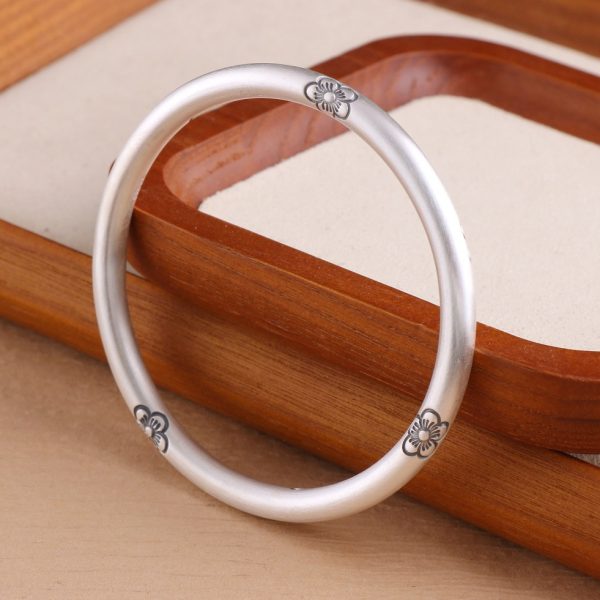 Sterling Silver Carved Flowers Bangles - Image 7