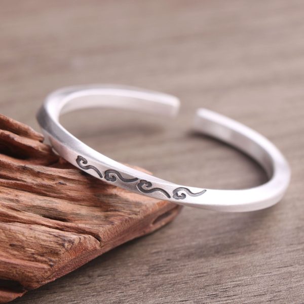 Clouds Engraved Sterling Silver Bangles for women, A twisted silver bangle,