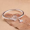 Sterling silver bangle bracelets for women, ginkgo Leaf, made of 999 silver, weight about 24g