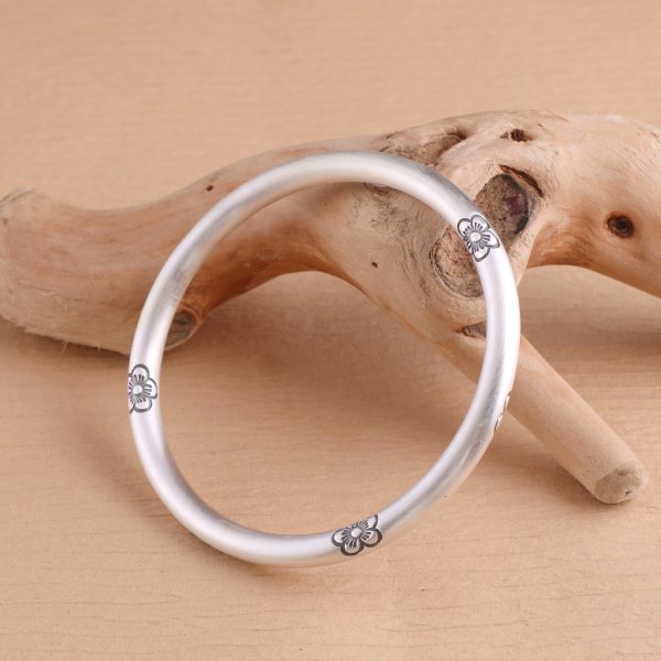 Sterling Silver Carved Flowers Bangles