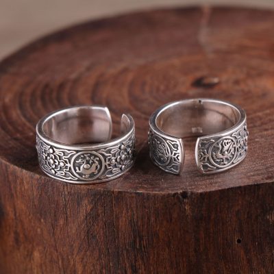 Chinese Mythical Beasts Sterling Silver Ring For Men, detail view