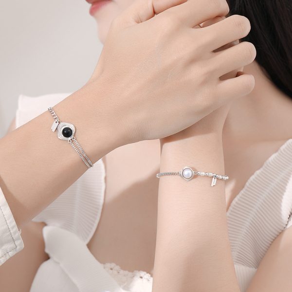 Sterling Silver Couple Black Onyx and Pearl Bracelet