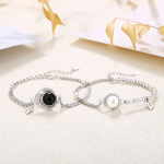 Sterling Silver Couple Bracelets Of Black Onyx and Pearl, made of 925 sterling silver, Black Onyx and Pearl
